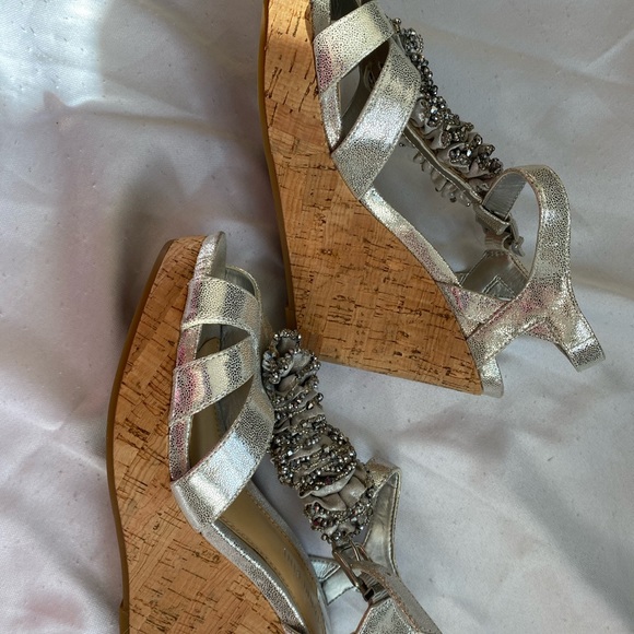 - Gianni bini wedge Platform silver cork Sandal 8.5 - Picture 11 of 16